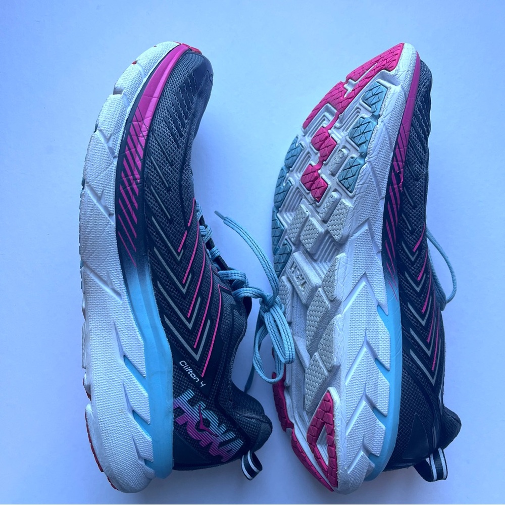 Hoka One One Women's Clifton 4 Running Athletic Shoes Size 8.5 Gray Pink Blue - Picture 3 of 7